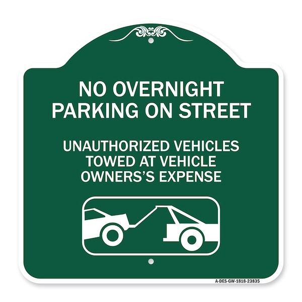 Signmission No Overnight Parking on Street Unauthorized Vehicles Towed at Vehicle Owners Expense, GW-1818-23835 A-DES-GW-1818-23835 - main